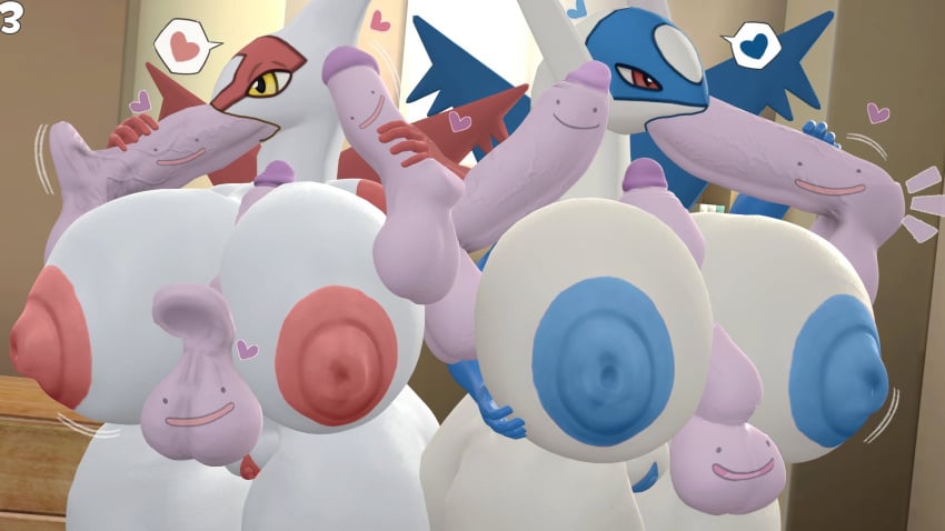 2girls 3d 3d_(artwork) big_breasts big_thighs breasts_bigger_than_head disembodied_penis ditto dra111_(artist) dragon316 huge_breasts latias latios pok&eacute;mon_(species) pokemon pokemon_(species) rule_63