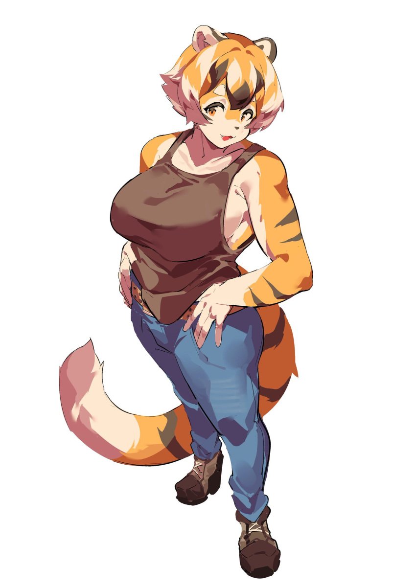 big_breasts breasts cleavage feline female furry huge_breasts mx99926 thick_thighs tiger tiger_girl wide_hips