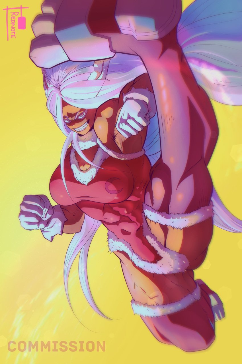 abs athletic_female big_breasts christmas christmas_outfit miruko muscles muscular my_hero_academia r3dnote rumi_usagiyama santa_hat