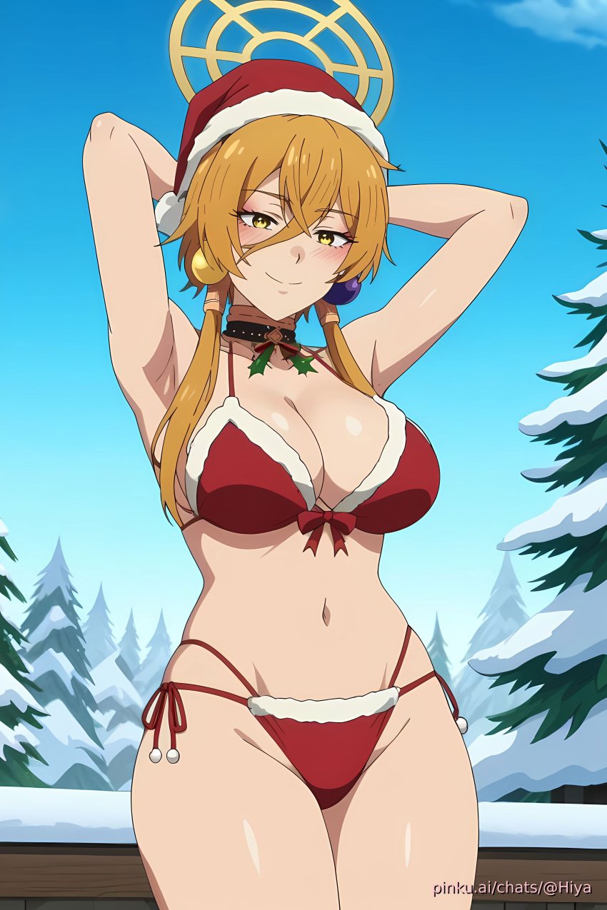 ai_generated bikini candid christmas cleavage djinn female hiya lv2_kara_cheat_datta_motoyuusha_kouho_no_mattari_isekai_life pinku pinku.ai pinkuai wallpaper