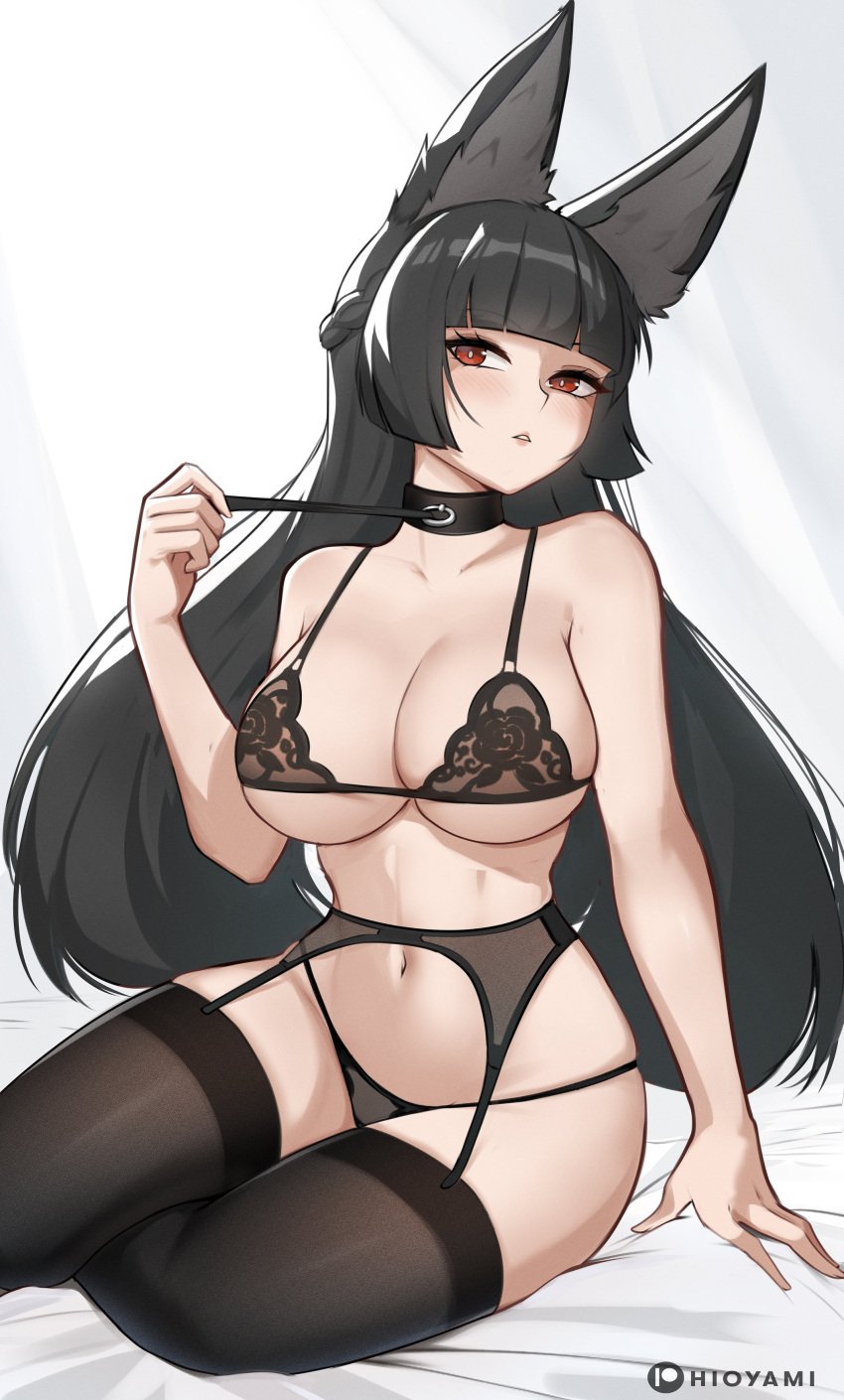 1girls belly belly_button big_breasts big_ears black_hair busty choker collar dark_hair female female_only fox_ears fox_girl hioyami hoshimi_miyabi hoyoverse huge_breasts large_breasts light-skinned_female light_skin lingerie lingerie_only long_hair mihoyo red_eyes stockings tagme thigh_high thigh_high_stockings thigh_highs thighhighs tummy underwear zenless_zone_zero