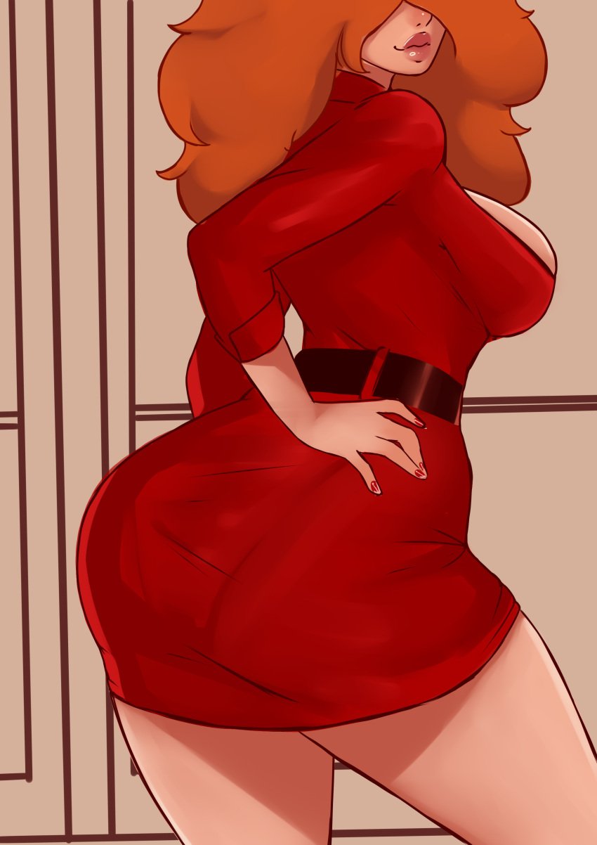 1girls afro ass ass_focus belt big_ass big_breasts big_hair big_lips breasts eyes_out_of_frame female female_only hair hand_on_ass huge_ass lips looking_back mature mature_female mature_woman nail_polish nails office_lady orange_hair pantylines powerpuff_girls salsdraws sara_bellum solo solo_female thick_lips