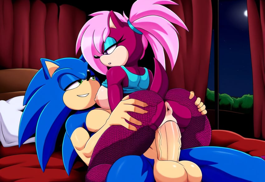 ai_generated ass blue_body breasts incest incest_(lore) magenta_fur male/female pink_hair sex sonia_the_hedgehog sonic_(series) sonic_the_hedgehog sonic_the_hedgehog_(series) sonic_underground sonic_x_sonia straight veiny_penis