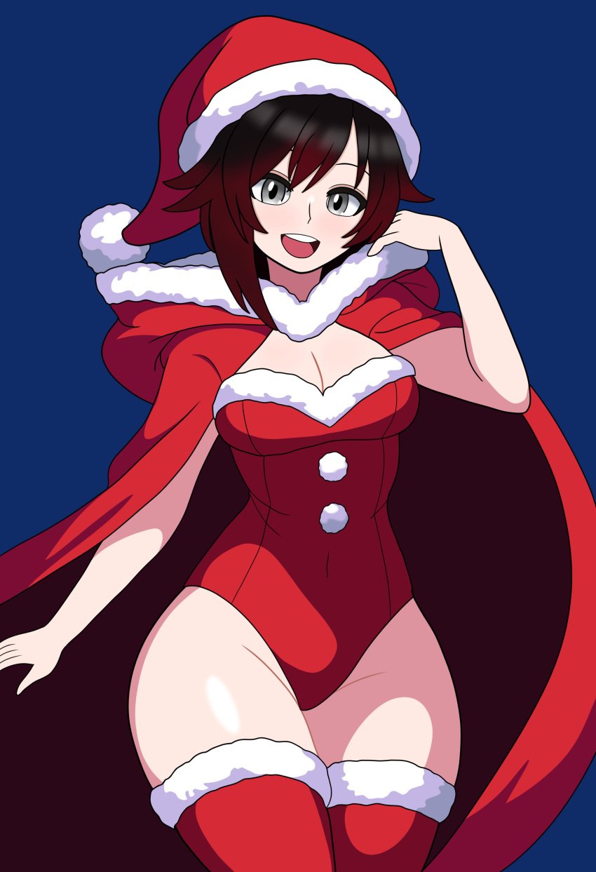 1girls bojack198 breasts breasts christmas_clothing christmas_outfit clothed clothed_female female female_focus female_only light-skinned_female light_skin looking_at_viewer medium_boobs medium_breasts red_hair red_hair ruby_rose rwby santa_costume santa_hat short_hair silver_eyes silver_hair solo solo_female solo_focus thick_thighs thighs web_series