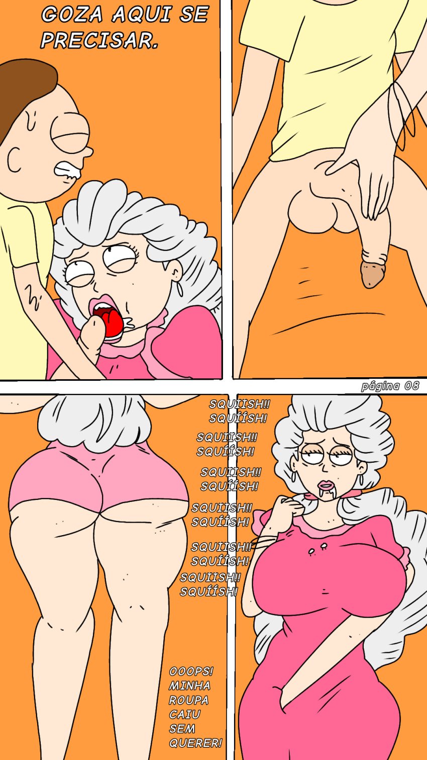 1boy1girl 1male1female adult_swim artist_name bed bedroom color colored colored_skin deuscartoon explicit full_color grandmother grandmother_and_grandson incest morty_smith older_female older_woman_and_younger_boy oral oral_sex portuguese_text rebeca_kinslley rick_and_morty uncensored younger_male