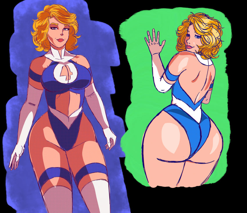 2girls big_ass big_breasts blonde_hair blue_eyes cel_shading cheesecakevalentine fantastic_four marvel masochistmaverick posing revealing_clothes smile smiling_at_viewer sue_storm voluptuous