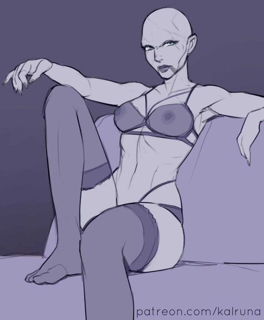 asajj_ventress bald bald_female blue_thighhighs bra kalruna lingerie see-through see-through_bra star_wars star_wars:_the_clone_wars thighhighs