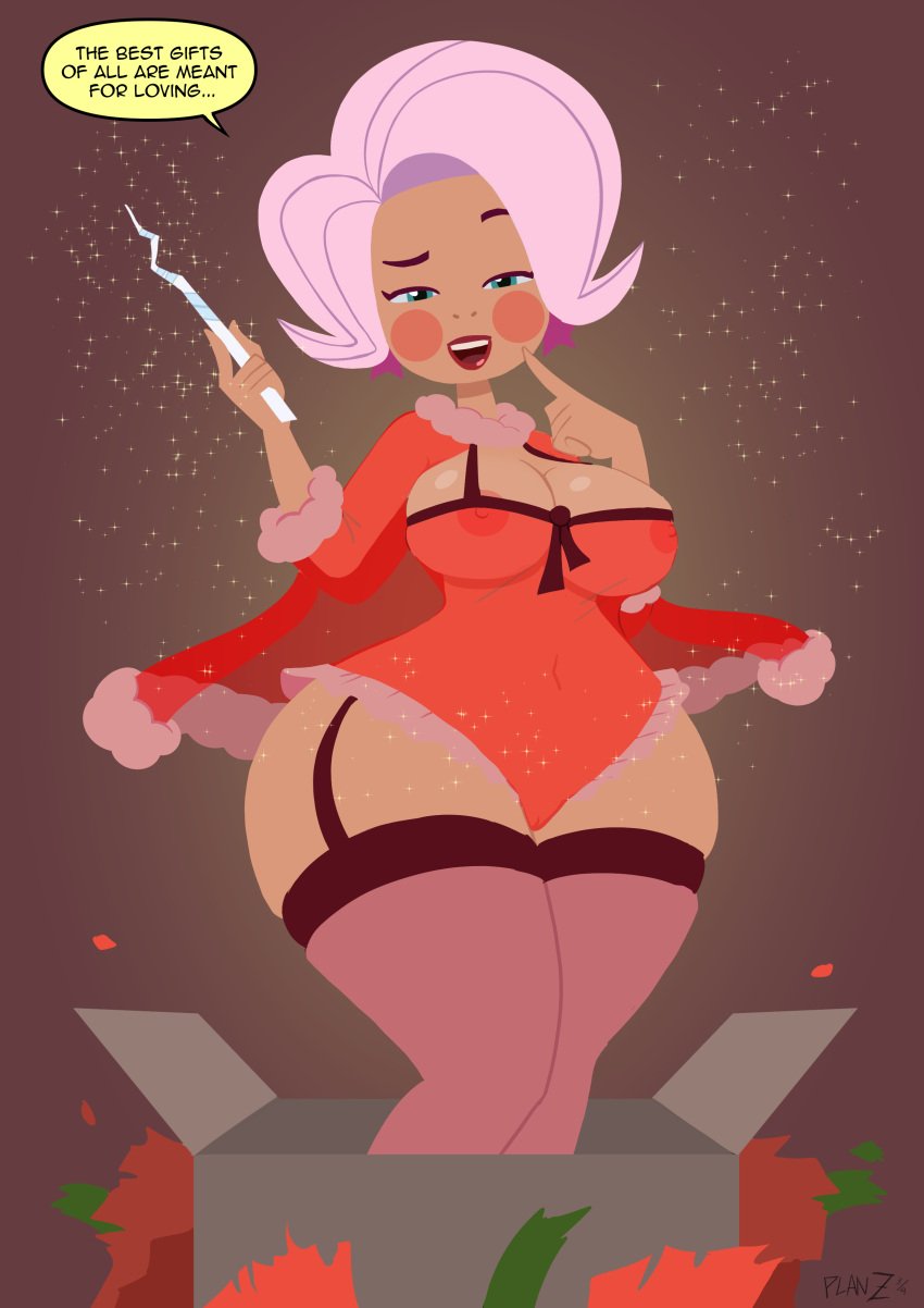 1girls a_kind_of_magic alternate_version_available christmas fairy light-skinned_female light_skin looking_at_viewer mature_female pink_hair planz34 png wide_hips willow_(a_kind_of_magic)