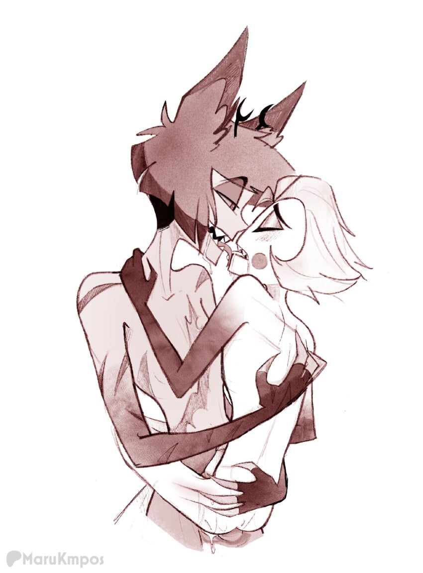 alastor_(hazbin_hotel) hazbin_hotel kissing_while_penetrated kissing_with_tongue lucifer_morningstar_(hazbin_hotel) male/male male_penetrating radioapple scratches tongue_kiss