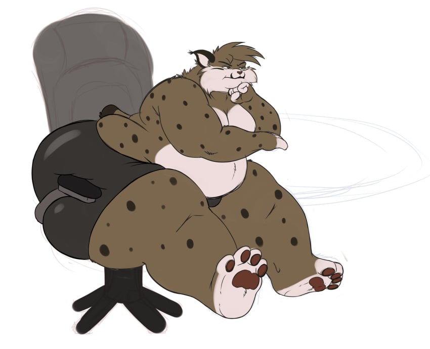 1boy anthro ass belly breasts brown_eyes brown_fur brown_hair chair chubby chubby_male fat feline feline feline_humanoid furry hips kazecat kazecat_(character) large_ass lynx male male_focus male_only moobs overweight overweight_male shorts stomach stuck_in_chair thick_thighs thighs wide_hips