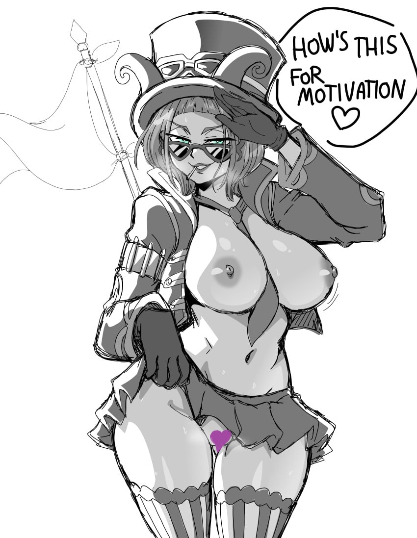 1girls belo_betty big_breasts blue_eyes breasts breasts_out female female_only glasses high_heel_boots high_heels large_breasts lewdamone nipples no_bra nude nude_female one_piece purple_hair revolutionary_army short_hair sunglasses