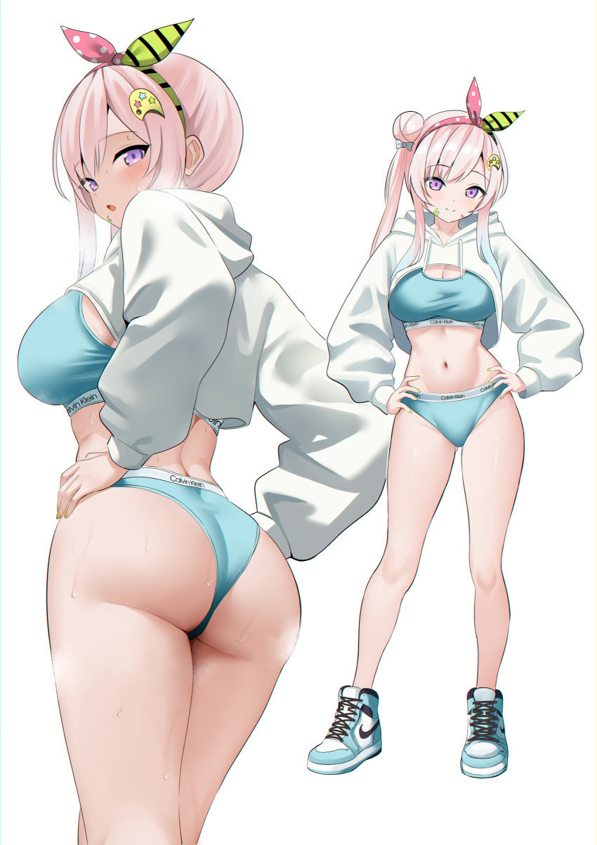 airani_iofifteen alien alien_girl alien_princess artist ass ass_focus ass_sweat back_view bandana belly belly_button black_stripes black_stripes_bandanna blue_shoes blue_sneakers blue_sports_bikini blue_sports_bra blue_sports_panties blush blush_lines blushing_at_viewer blushing_female breasts breath breath_cloud breathing butt_sweat calvin_klein cropped_jacket cyan_hair cyan_shoes cyan_sneakers cyan_sports_bikini cyan_sports_bra cyan_sports_panties ear female female_focus female_only gradient_hair green_bandana green_fingernails green_paint hololive hololive_indonesia hololive_indonesia_area_15 indonesian knees legs light-skinned_female light_skin medium_breasts medium_butt medium_thighs pink_and_cyan_hair pink_and_green_bandana pink_bandanna pink_hair pink_hair_female pink_paint polka_dot polka_dot_bandana polkadots raikkonen slim_body slim_legs smile smiley_face sneakers sports_bikini sports_bra sports_panties stripes sweat sweatdrop sweating sweaty sweaty_belly sweaty_tummy thighs tummy upscaled violet_eyes virtual_youtuber vtuber vtuberfanart white_polka_dots woman_focus woman_only