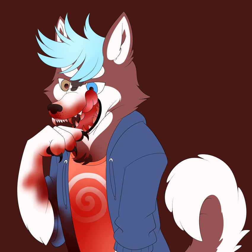 blood canine chocolatechippi claws clothing hair hard_vore heterochromia husky male mammal siberian_husky siebold_kennedy smile teeth tongue vore yaoi