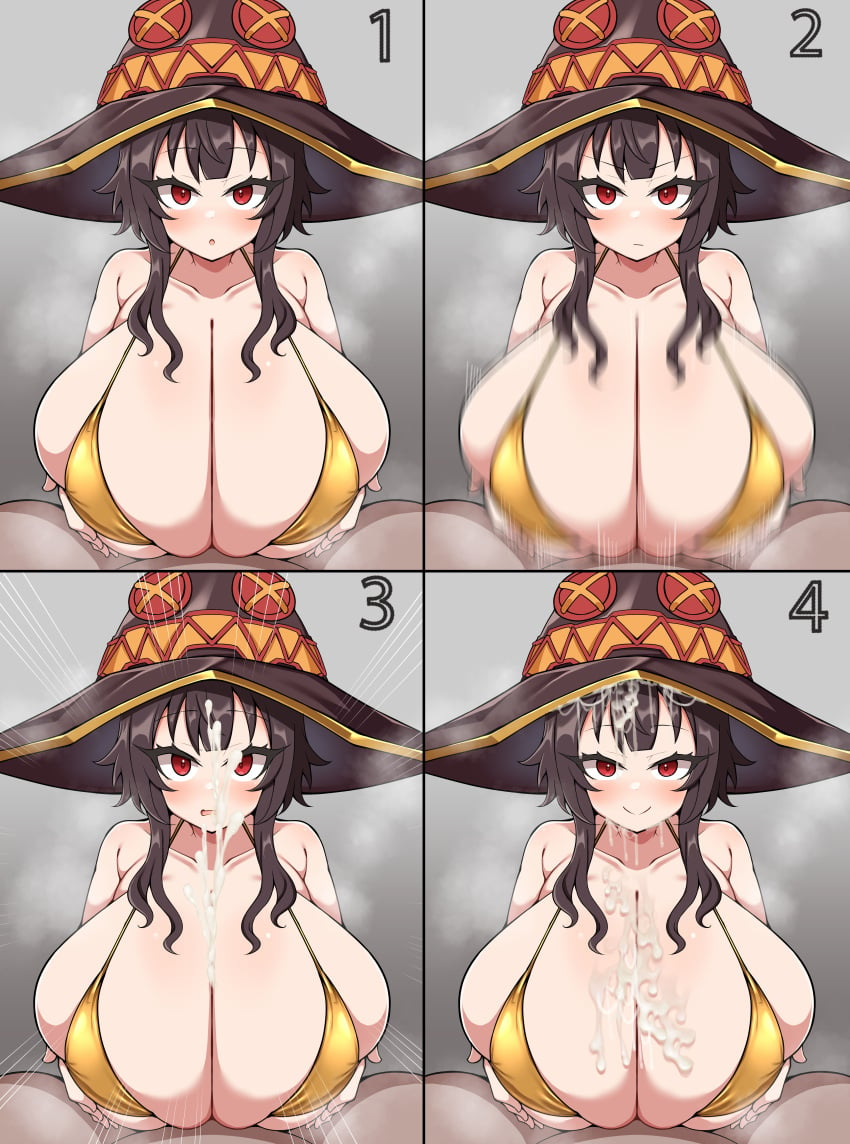 1boy 1boy1girl 1girls 2025 2d 2d_(artwork) 2d_artwork absurd_res absurdres alternate_breast_size bangs bare_shoulders big_breasts bikini bikini_top blush blush_lines blushing_at_viewer blushing_female breasts breasts_bigger_than_head brown_hair clothed clothed_female clothed_female_nude_male clothing collarbone cum cum_on_body cum_on_breasts cum_on_face cum_on_hair cum_on_upper_body cumming cumming_from_paizuri curvaceous curvy curvy_female curvy_figure dark_skin detritus duvet208 ejaculating_cum ejaculation ejaculation_between_breasts engulfing_paizuri female female_focus gigantic_breasts hi_res highres huge_breasts kono_subarashii_sekai_ni_shukufuku_wo! large_breasts light-skinned_female light_skin long_hair looking_at_viewer male/female male_pov megumin midriff naked naked_male nude nude_male nude_male_clothed_female orgasm paizuri paizuri_lead_by_female penis_between_breasts post_orgasm pov pov_eye_contact pov_male pov_paizuri red_eyes revealing_clothes shortstack steam steaming_body straight straight_hair titjob top_heavy top_heavy_breasts upper_body upper_body_focus voluptuous voluptuous_female witch_hat