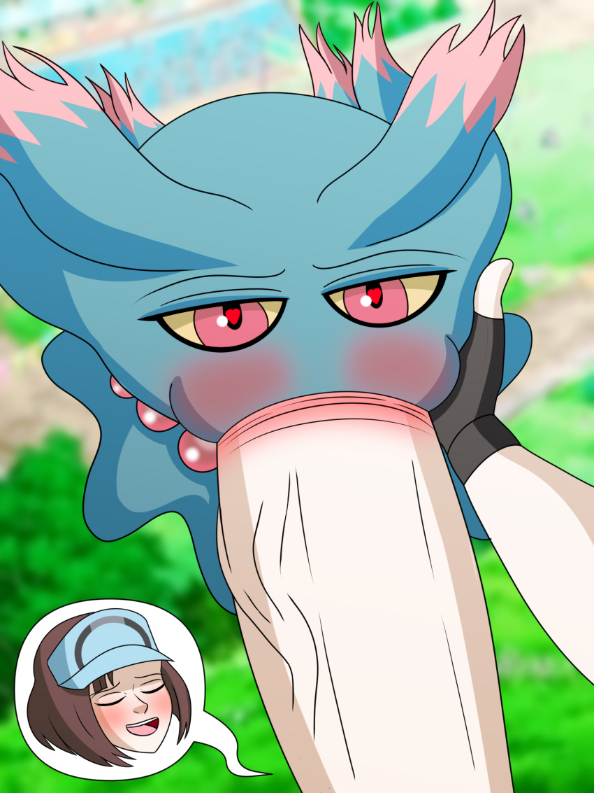 1futa :>= ace_trainer_(pokemon) anthro blowjob blush brown_hair cheek_bulge closed_eyes dark_blue_hair eroticaquatic fingerless_gloves furry futanari hand_on_cheek hat head heart-shaped_pupils human_on_anthro misdreavus pearl_necklace pokemon pokemon_(species) pokemon_gsc pokemon_sm red_eyes satisfied self_upload veiny_penis yellow_eyes