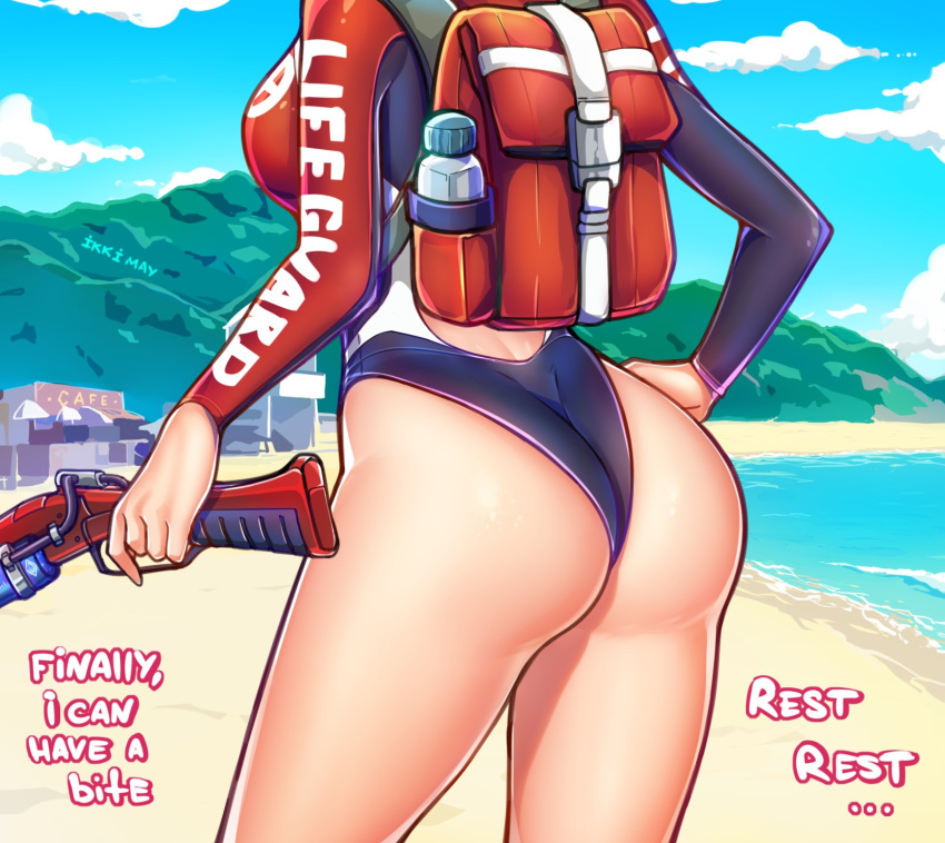 alternate_costume ass beach big_ass hi-rez_studios ikkimay lian_(paladins) paladins shore_patrol_(paladins) shore_patrol_lian swimsuit text