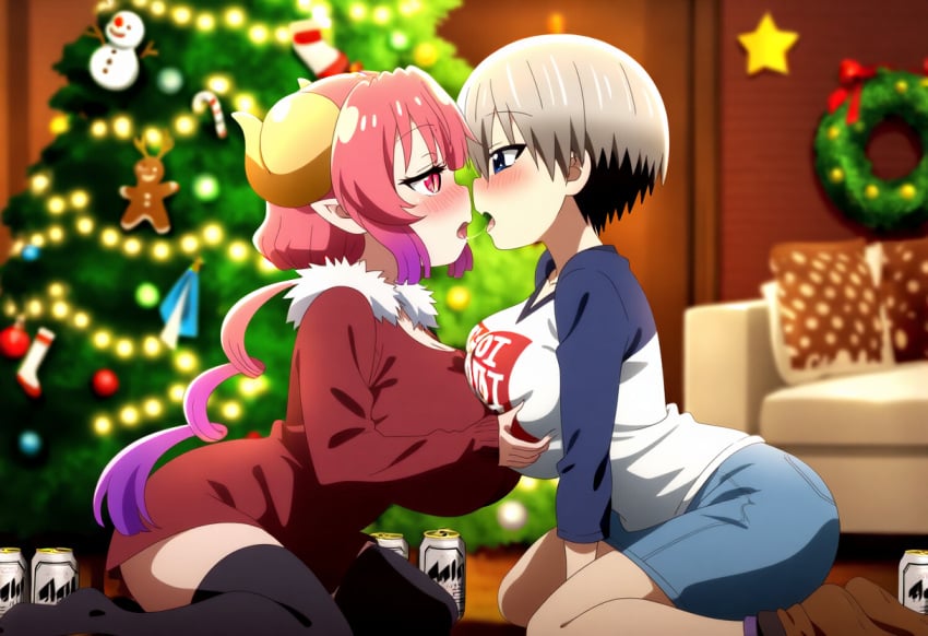 2girls ai_generated big_ass big_breasts big_butt blush blushing_female blushing_profusely breasts_to_breasts breasts_touching breath bubble_ass bubble_butt christmas christmas_clothing christmas_decorations christmas_headwear christmas_ornaments christmas_outfit christmas_present cleavage crossover deep_cleavage dripping drunk drunk_female drunk_sex drunk_yuri duo duo_female female female_only huge_ass huge_breasts ilulu_(dragon_maid) kissing kobayashi-san_chi_no_maidragon large_breasts massive_breasts miss_kobayashi's_dragon_maid narrow_waist open_mouth saliva saliva_drip saliva_trail self_upload sweatdrop sweating sweaty sweaty_body sweaty_breasts sweaty_butt thick_thighs tongue tongue_kiss uzaki-chan_wa_asobitai! uzaki_hana wide_hips yeetyboi5000 yuri yuri