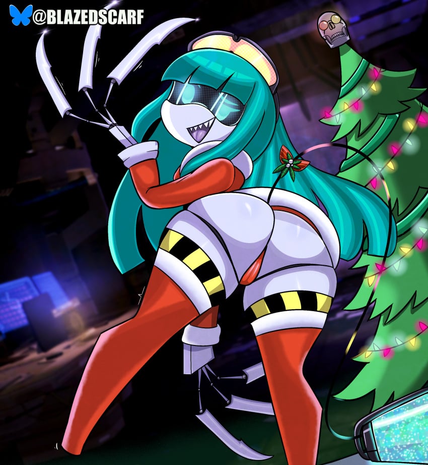 ass big_ass big_butt blazedscarf christmas christmas_clothing christmas_outfit christmas_tree disassembly_drone holidays murder_drones original_character thick_ass thick_hips thick_thighs venus_(blazedscarf) wide_hips