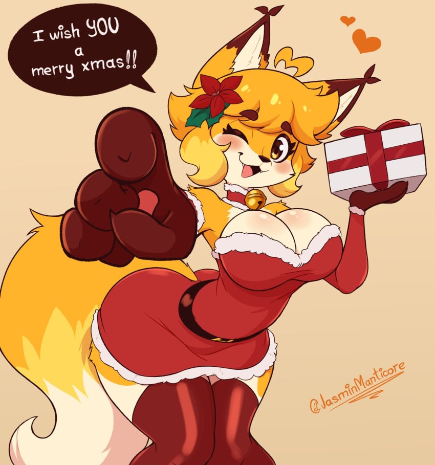 big_breasts blush breasts christmas christmas_outfit cleavage clothed clothing fanart female female_only fluffy fluffy_tail fox fox_girl furry furry_female furry_only heart hips hips_wider_than_shoulders holidays jasminmanticore jasminthemanticore large_breasts leggings legs legwear oerba_yun_fang panties plump plump_breasts plump_thighs seductive seductive_eyes seductive_look seductive_smile stockings tagme thick_thighs thighs tummy wide_hips