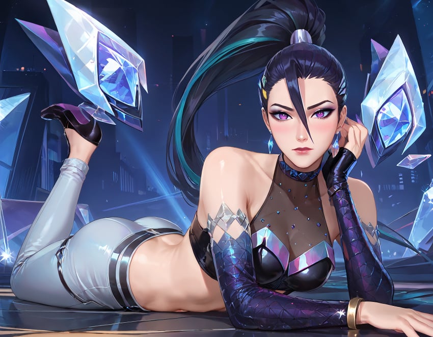 1girls ai_generated blue_hair female female_only k/da_all_out_kai&#039;sa k/da_all_out_series kai&#039;sa league_of_legends purple_eyes riot_games tagme