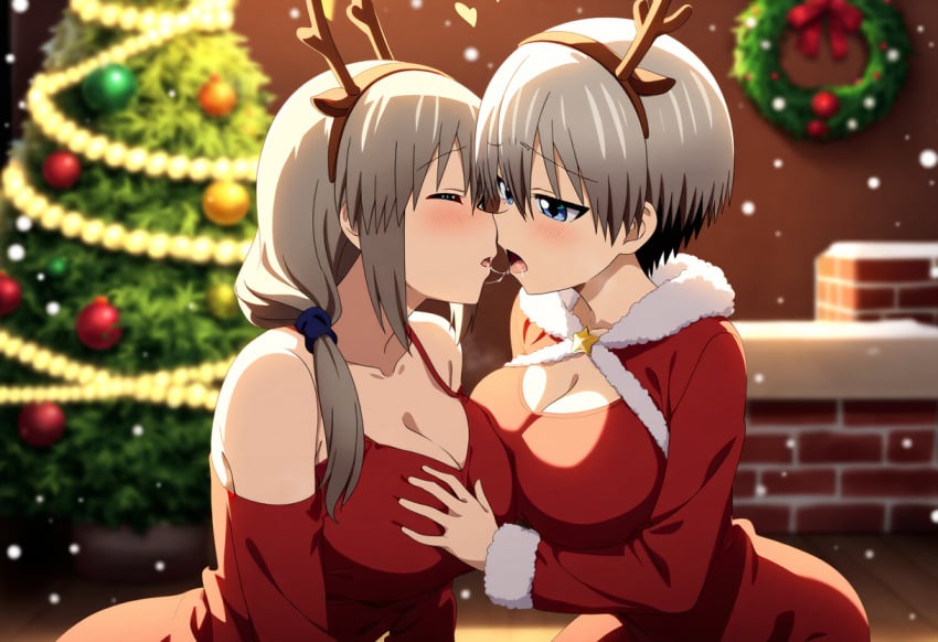 2girls ai_generated big_ass big_breasts big_butt blush blushing_female blushing_profusely breasts_to_breasts breasts_touching breath bubble_ass bubble_butt christmas christmas_clothing christmas_decorations christmas_headwear christmas_ornaments christmas_outfit christmas_present cleavage deep_cleavage dripping drunk drunk_female drunk_sex drunk_yuri duo duo_female female female_only huge_ass huge_breasts incest kissing large_breasts massive_breasts mother_and_daughter mother_and_daughter_yuri narrow_waist open_mouth saliva saliva_drip saliva_trail self_upload sweatdrop sweating sweaty sweaty_body sweaty_breasts sweaty_butt thick_thighs tongue tongue_kiss uzaki-chan_wa_asobitai! uzaki_hana uzaki_tsuki wide_hips yeetyboi5000 yuri yuri