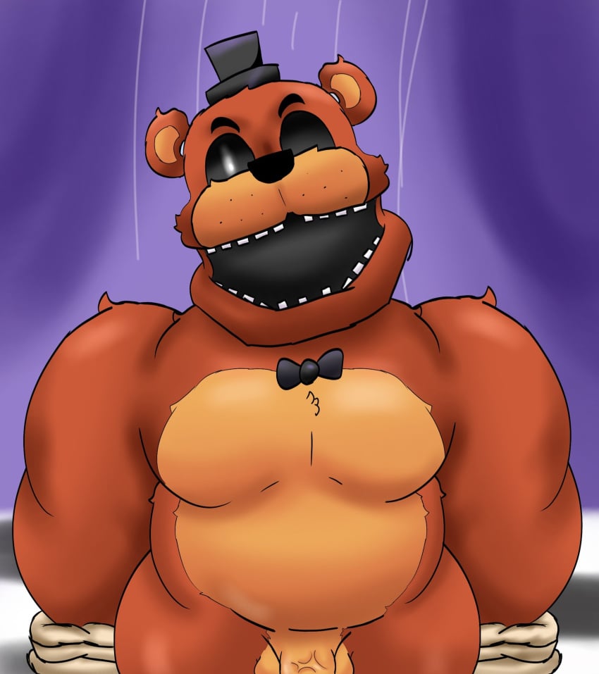 animatronic anthro bear clothing five_nights_at_freddy's freddy_(fnaf) hat hat_only headgear headgear_only headwear headwear_only hi_res machine male mammal mostly_nude nude nude_male one_eye_obstructed open_mouth robot scottgames solo ugly-rat15508