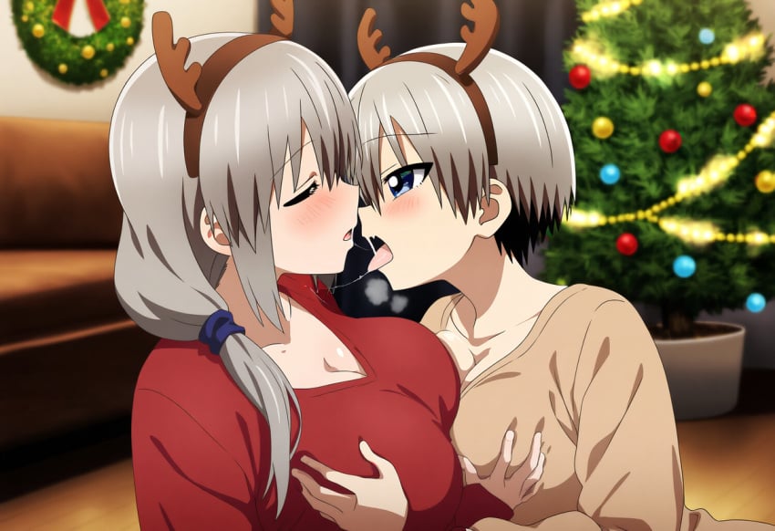 2girls ai_generated big_ass big_breasts big_butt blush blushing_female blushing_profusely breasts_to_breasts breasts_touching breath bubble_ass bubble_butt christmas christmas_clothing christmas_decorations christmas_headwear christmas_ornaments christmas_outfit christmas_present cleavage deep_cleavage dripping drunk drunk_female drunk_sex drunk_yuri duo duo_female female female_only huge_ass huge_breasts incest kissing large_breasts massive_breasts mother_and_daughter mother_and_daughter_yuri narrow_waist open_mouth saliva saliva_drip saliva_trail self_upload sweatdrop sweating sweaty sweaty_body sweaty_breasts sweaty_butt thick_thighs tongue tongue_kiss uzaki-chan_wa_asobitai! uzaki_hana uzaki_tsuki wide_hips yeetyboi5000 yuri yuri