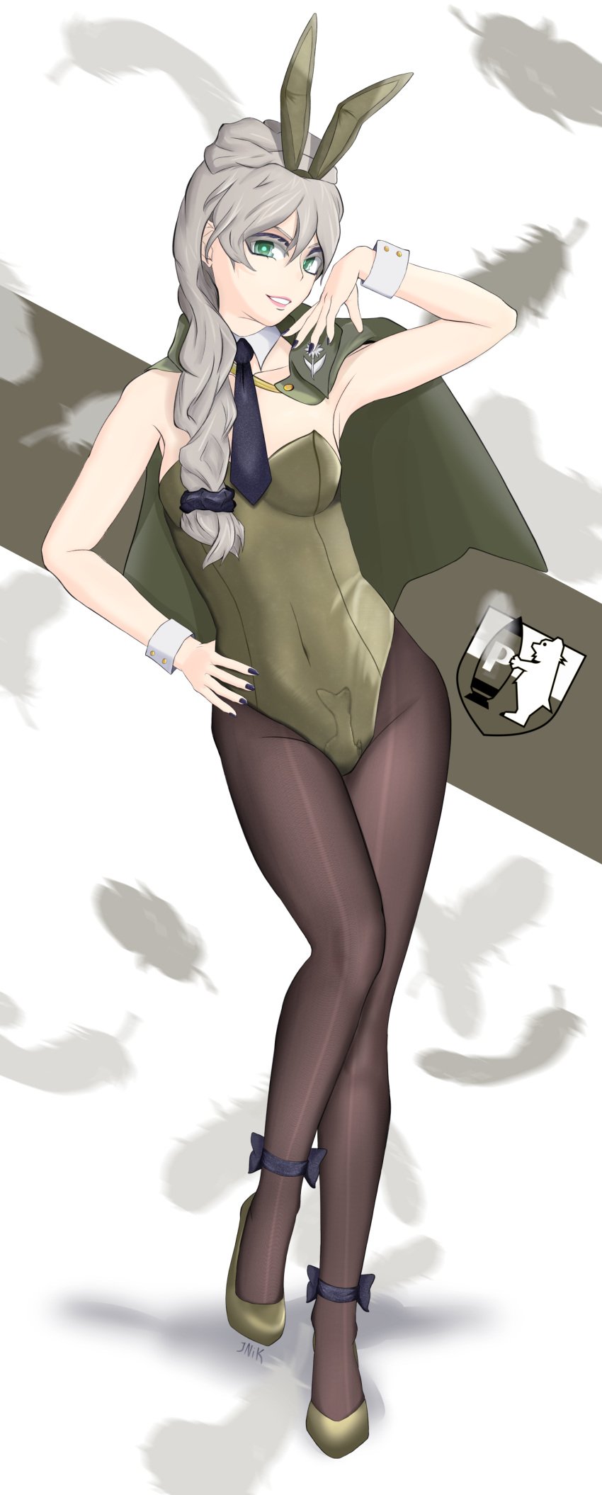 1girls ai_assisted braided_hair breasts bulge bulge_through_clothing bunny_ears bunny_girl bunnysuit clothed edit edited feathered_wings female female female_focus female_only fish fish_in_clothes fish_in_pussy fish_insertion fish_tail full_body fully_clothed girls_und_panzer green_eyes grey_hair hand_on_hip heels jajka_(girls_und_panzer) leotard live_insertion living_insertion living_sex_toy long_hair looking_at_viewer navel open_mouth pantyhose playboy_bunny polish seductive seductive_look simple_background smile standing tagme teenager third-party_edit unbirthing vaginal_insertion vaginal_penetration vore zoophilia