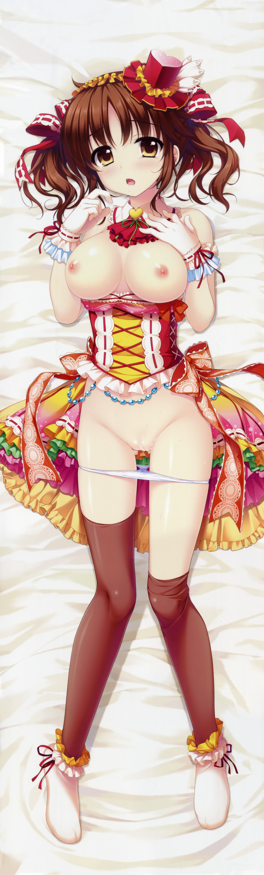 alpha breasts brown_hair dakimakura fixed idolmaster idolmaster_cinderella_girls nipples panty_pull pussy_juice thighhighs totoki_airi twintails