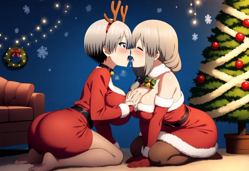 2girls ai_generated big_ass big_breasts big_butt blush blushing_female blushing_profusely breasts_to_breasts breasts_touching breath bubble_ass bubble_butt christmas christmas_clothing christmas_decorations christmas_headwear christmas_ornaments christmas_outfit christmas_present cleavage deep_cleavage dripping drunk drunk_female drunk_sex drunk_yuri duo duo_female female female_only huge_ass huge_breasts incest kissing large_breasts massive_breasts mother_and_daughter mother_and_daughter_yuri narrow_waist open_mouth saliva saliva_drip saliva_trail self_upload sweatdrop sweating sweaty sweaty_body sweaty_breasts sweaty_butt thick_thighs tongue tongue_kiss uzaki-chan_wa_asobitai! uzaki_hana uzaki_tsuki wide_hips yeetyboi5000 yuri yuri