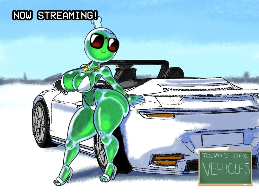 1girls 2025 ass ass_focus big_breasts bikini breasts car female glasses high_heels inanimate_animate millie_(tansau) original_character picarto.tv sunglasses tagme tansau tansau's_lab_stream thick_thighs thong