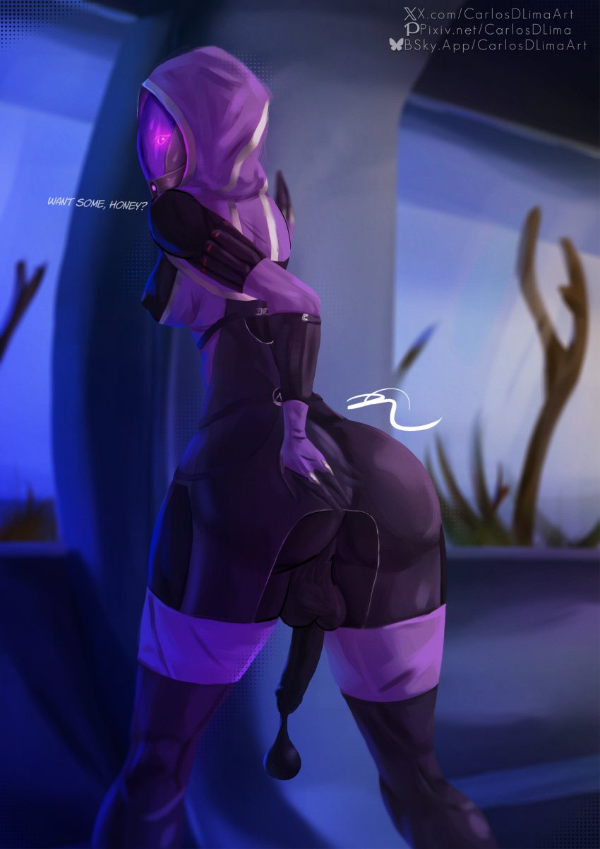 1futa backsack big_ass big_butt bodysuit carlosdlimaart color cum cum_ballooning dialogue full-package_futanari fully_clothed futanari helmet helmet_covering_face hood hood_up indoors looking_at_viewer looking_back mass_effect presenting quarian solo solo_focus solo_futa tagme tali'zorah_nar_rayya talking_to_viewer wide_hips