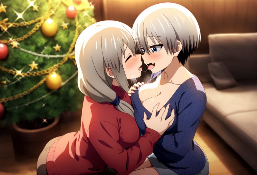 2girls ai_generated big_ass big_breasts big_butt blush blushing_female blushing_profusely breasts_to_breasts breasts_touching breath bubble_ass bubble_butt christmas christmas_clothing christmas_decorations christmas_headwear christmas_ornaments christmas_outfit christmas_present cleavage deep_cleavage dripping drunk drunk_female drunk_sex drunk_yuri duo duo_female female female_only huge_ass huge_breasts incest kissing large_breasts massive_breasts mother_and_daughter mother_and_daughter_yuri narrow_waist open_mouth saliva saliva_drip saliva_trail self_upload sweatdrop sweating sweaty sweaty_body sweaty_breasts sweaty_butt thick_thighs tongue tongue_kiss uzaki-chan_wa_asobitai! uzaki_hana uzaki_tsuki wide_hips yeetyboi5000 yuri yuri