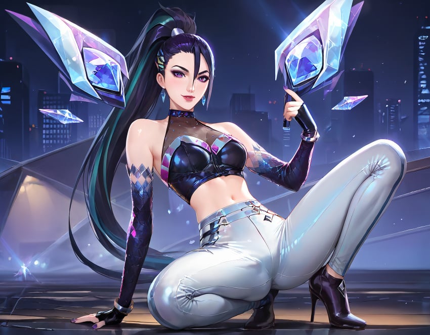 1girls ai_generated blue_hair female female_only k/da_all_out_kai'sa k/da_all_out_series kai'sa league_of_legends purple_eyes riot_games tagme