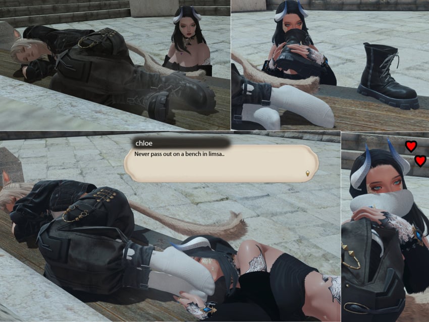boots catgirl catterske feet ffxiv final_fantasy final_fantasy_xiv foot_fetish foot_worship gpose_(ffxiv) licking miqo'te pov_feet smell smelly smelly_feet smothering sniffing socks soles_fetish sweaty tagme toes worship
