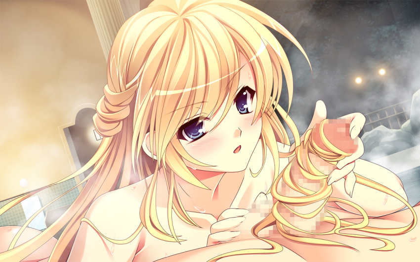 amelia_rose_brettingham ankoromochi blonde_hair blue_eyes blush censored game_cg long_hair masturbation penis satou_satoru shitsuji_ga_aruji_wo_erabu_toki