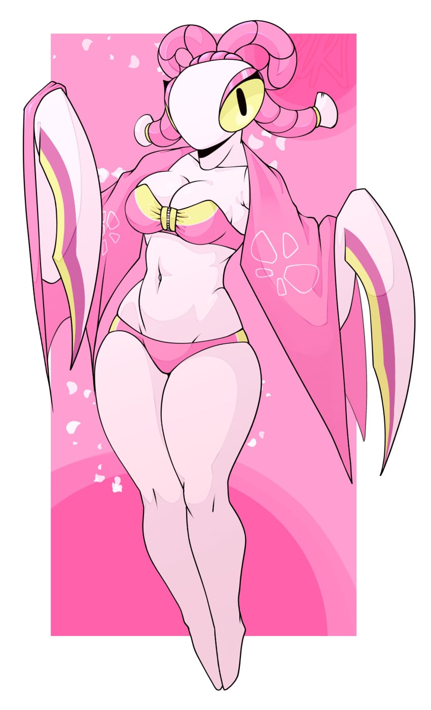 2d 2d_artwork bikini deltarune deltarune_chapter_5 insect insect_girl insect_humanoid mantis mantis_(deltarune) mantis_humanoid pink_background pink_bikini simple_background tagme tagme_(artist) undertale_(series) white_background white_body