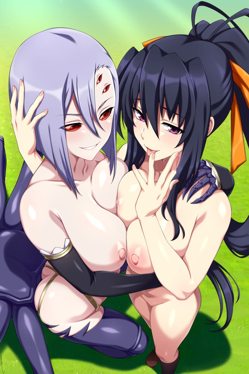 2girls akeno_himejima completely_nude completely_nude_female high_school_dxd large_breasts lindaroze monster_girl monster_musume_no_iru_nichijou nipples pussy rachnera_arachnera source_request tagme year_request