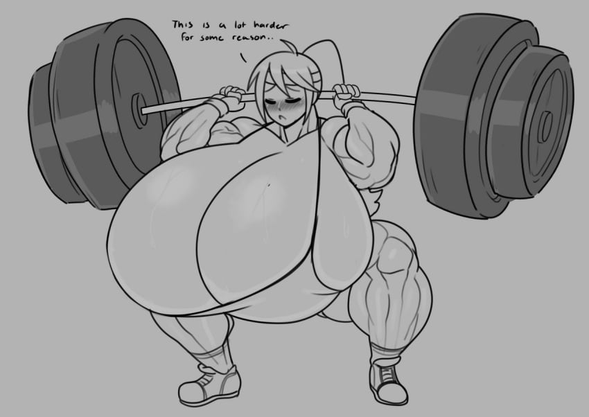1girls breasts breasts_bigger_than_head english english_text evangeline_lee eyes_closed female forsakun gigantic_breasts hyper hyper_breasts massive_breasts muscle_fetish muscles muscular muscular_female original ponytail shoes sketch text weightlifting working_out