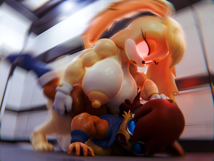 3d anthro diag34k from_behind futa_on_female futanari hyper_breasts sally_acorn size_difference sonic_(series) zombot