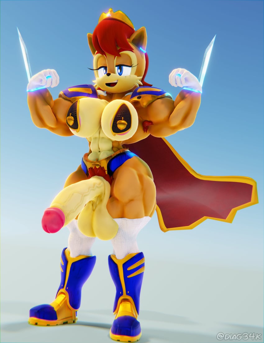 3d abs anthro diag34k flexing futanari muscular_futa pubic_hair sally_acorn sonic_(series)