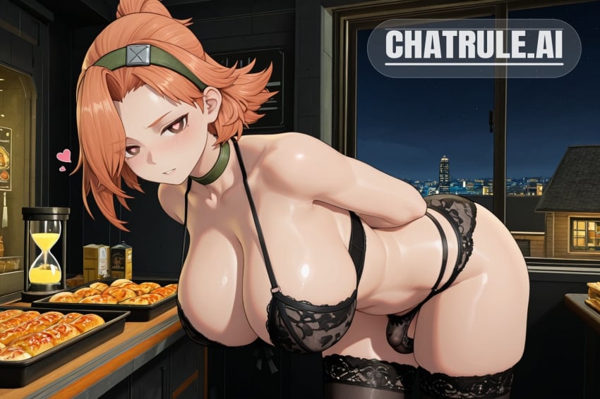 1girl 3d ai_assisted ai_generated bedroom bent_over black_lingerie black_thighhighs blush brown_eyes cowboy_shot curvaceous_body curvaceous_hips curvaceous_thighs curvy detailed_face floating_hearts futa_is_smaller half_closed_eyes hand_behind_back heart_shaped_pupils heart_symbol high_quality hourglass_body huge_breasts huge_hips huge_thighs lace_panties lace_thighhighs large_breasts large_thighs looking_at_viewer massive_thighs mature_female night orange_hair panties_bulge parted_lips perfect_body seductive_eyes sexy_pose shiny_skin shy small_balls small_penis_futa solo stall thick_hips thick_legs thick_thighs thighs thighs_bigger_than_head tsundere voluptuous wide_hips window