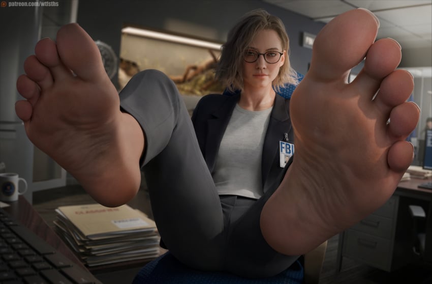 fbi_agent fbi_badge feet feet_up foot_fetish glasses grace_ashcroft grace_ashcroft_(fbi_outfit) grace_ashcroft_(julia_pratt) looking_at_viewer resident_evil resident_evil_9:_requiem resident_evil_requiem soles soles_female soles_fetish solo solo_female wtfsths