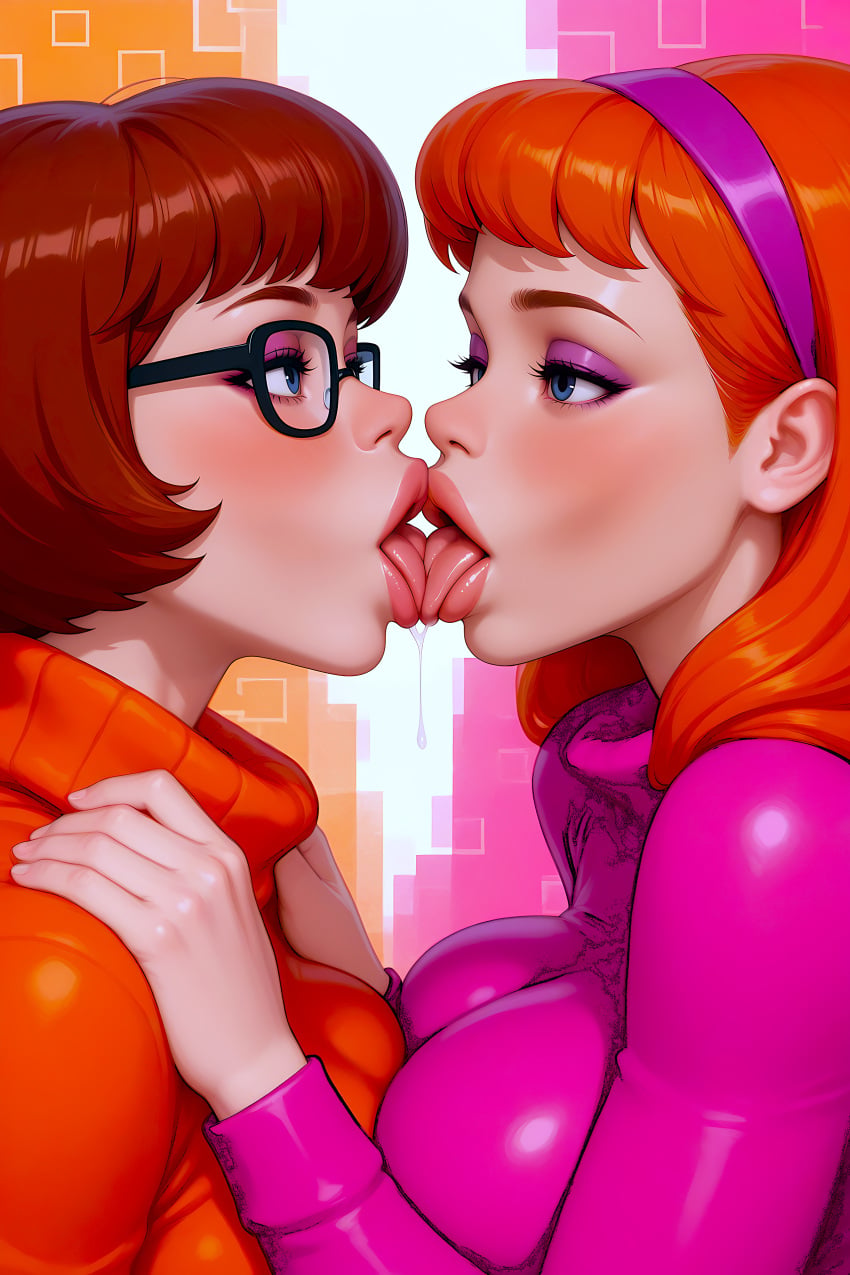 ai_generated daphne_blake lesbian_couple lesbian_kiss scooby-doo velma_dinkley
