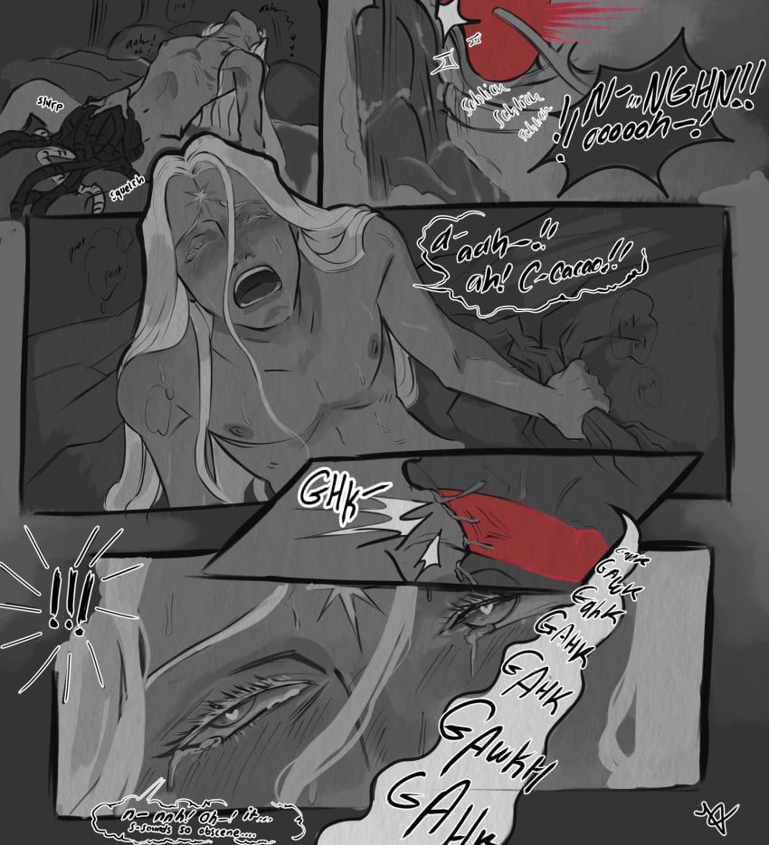 !!! anal_play arched_back blowjob bootiliquor closed_eyes comic cookie_run cookie_run_kingdom dark_cacao_cookie dark_skin deepthroat dialogue english_text fingering_ass grabbing_sheets heart-shaped_pupils male male/male male_focus male_only moaning monochrome naked open_eyes open_mouth panels prostate_milking prostate_stimulation pure_vanilla_cookie self_upload sitting sound_effects text x-ray