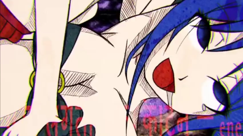 2013 2girls :d blue_eyes blue_gloves blue_hair blue_top cleavage drool drooling echidna_(maha_no_hanashi) ell182a_(masa_works_design) encantada_(vocaloid) english_text eyes_up female/female female_on_female forced_yuri gloves gumi hand_on_wrist hatching_(texture) hatsune_miku hindi_text humping maha_no_hanashi masa_works_design multiple_girls mv_character o-ring o-ring_top official_art rape red_skirt rolling_eyes screenshot skirt tear text the_dancer_(maha_no_hanashi) vocaloid yuri