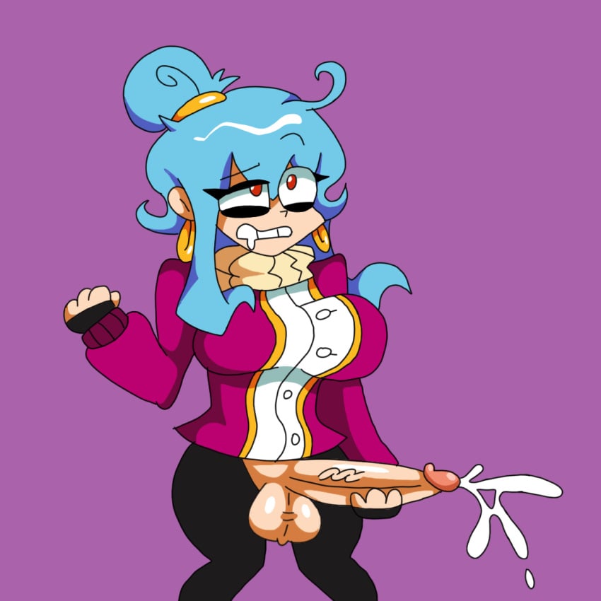 1futa ass bad_anatomy big_breasts big_penis blue_hair clothed light_blue_hair messacre_(pizza_tower_branch) penis pizza_tower pizza_tower_branch thick_thighs tied_hair wide_hips