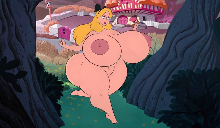 alice_(disney) alice_in_wonderland alice_in_wonderland_(1951_film) bouncing_breasts breasts disney eat_me embarrassed embarrassed_female embarrassed_nude_female exibitionism front_view gigantic_areola gigantic_ass gigantic_breasts gigantic_nipples gigantic_thighs hourglass_expansion mushroom nude nude_female running ultimatez