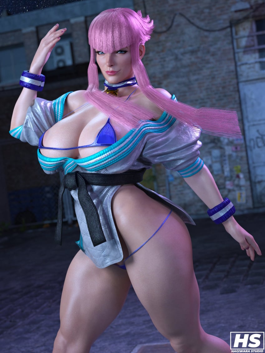 1girls 3d ass big_ass big_breasts bikini blue_eyes breasts busty capcom female female_focus female_only french french_female hagiwara_studio highres hourglass_figure looking_at_viewer manon_legrand obi pink_hair pinup pinup_pose short_hair_with_long_locks sidelocks solo street_fighter street_fighter_6 tagme thick_thighs wide_hips wristband