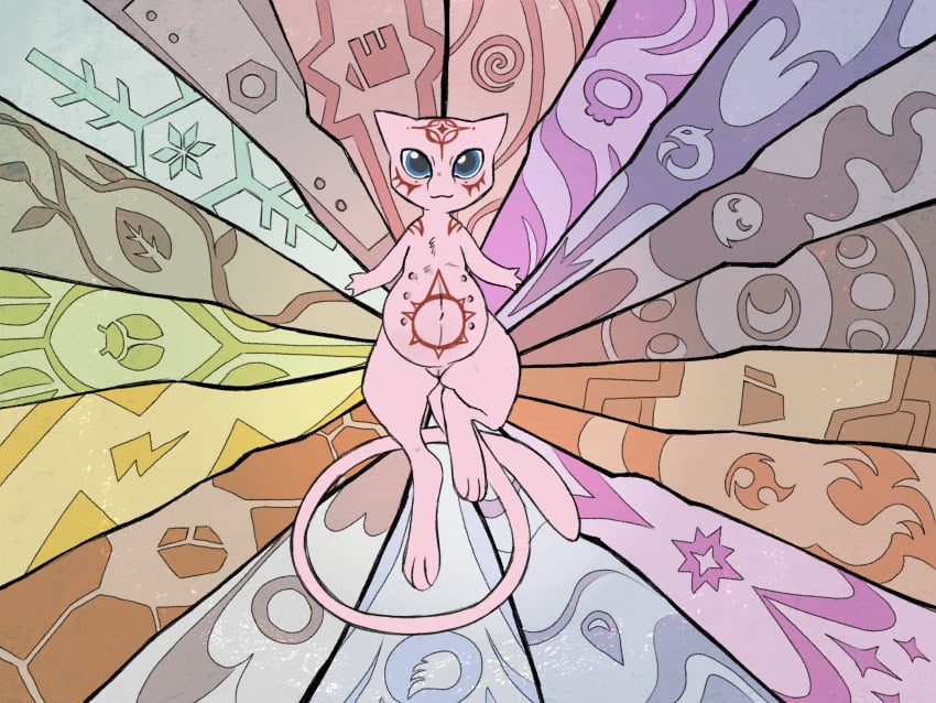 2024 4:3 dirtyhorror female feral furry generation_1_pokemon genitals hi_res legendary_pokemon long_tail mew_(pokemon) nintendo pink_body pokemon pokemon_(species) pokemon_type_symbol pregnant pregnant_female pregnant_feral pussy solo tail